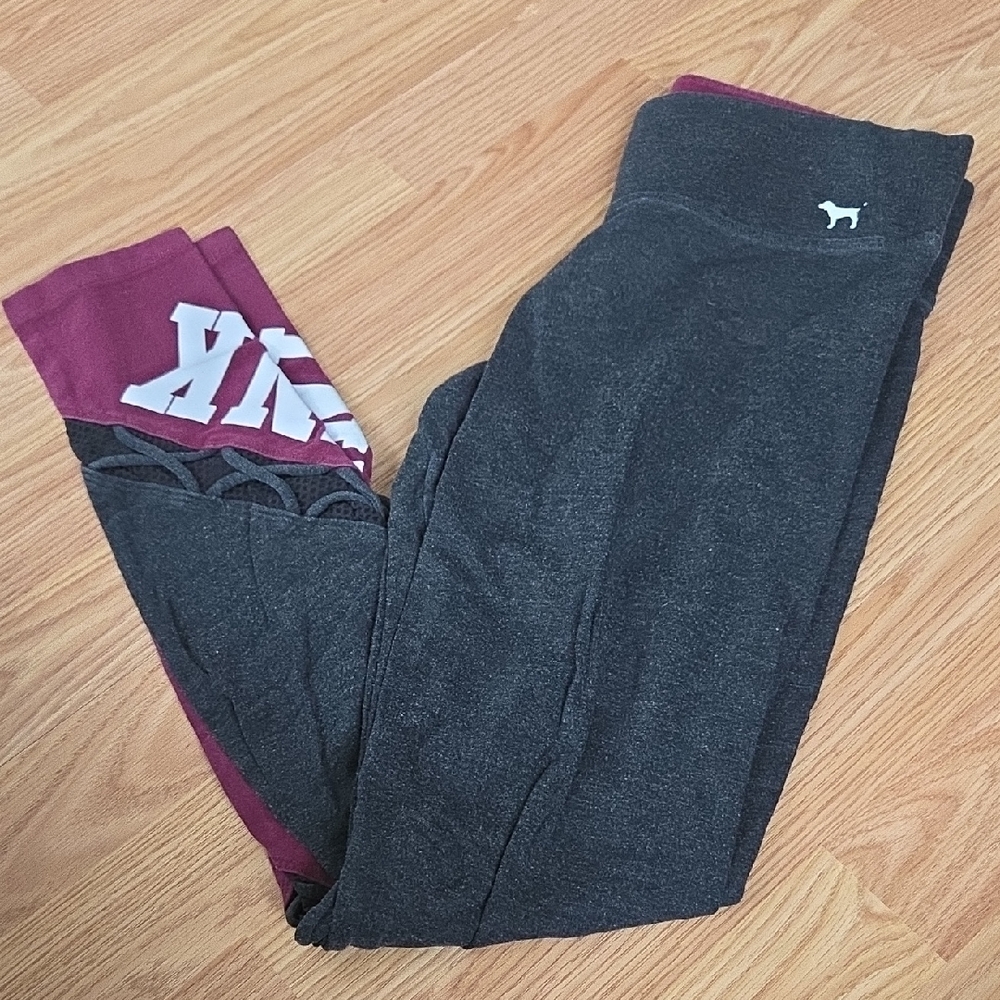 PINK Victoria's Secret Kids Dark Gray and Burgundy Leggings
